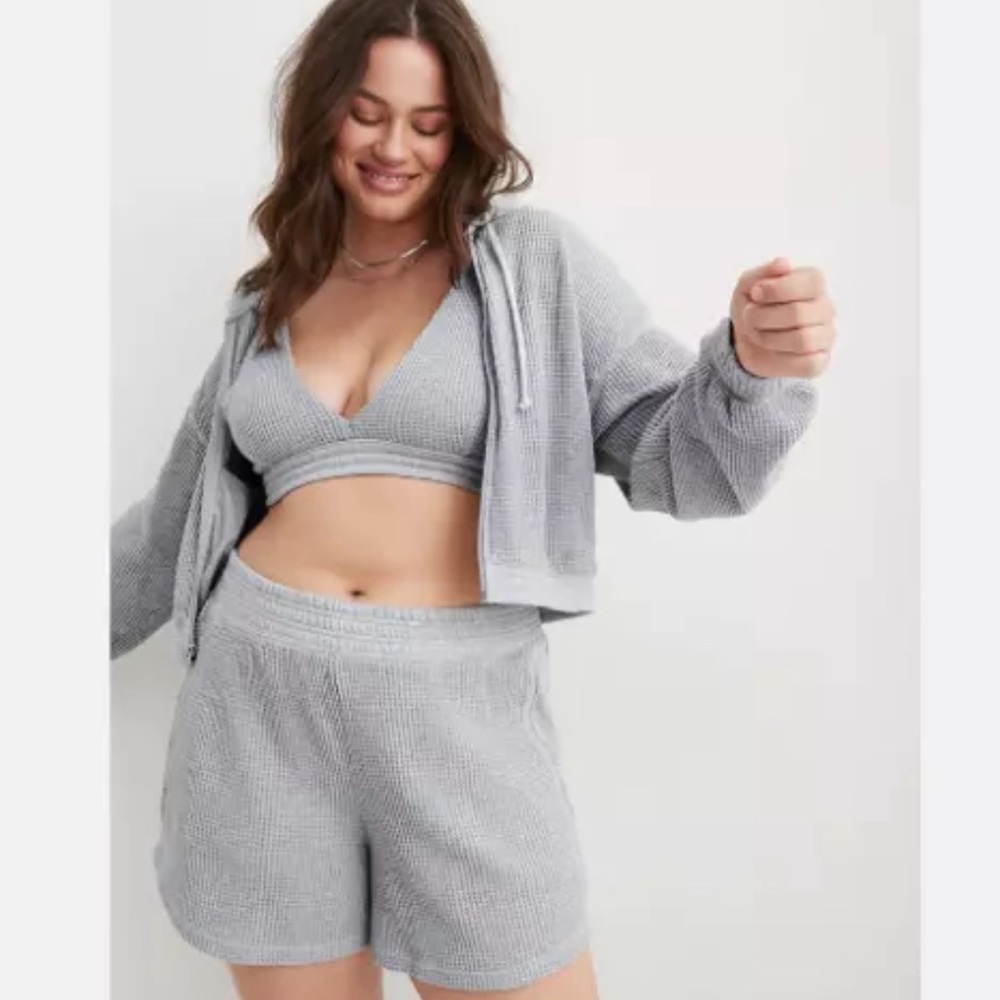 Aerie Waffle Crop hoodie and shorts set. Size XL and XXL